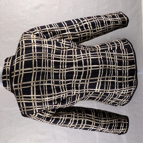 Carole Little Black Geometric Silk Collared Long Sleeve Zipper Front Jacket - Picture 12 of 15